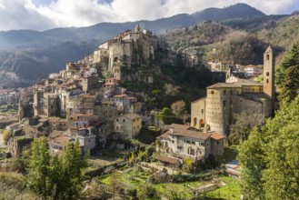 View over the medieval village of Ceriana, Liguria, Italy, Europe