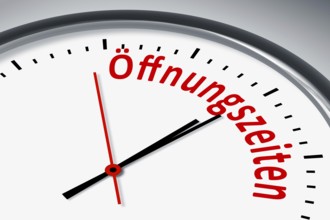 Eine Uhr mit Text Zeit Oeffnungszeiten