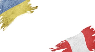 Flags of Ukraine and Peru on white background
