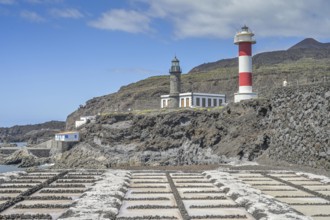 Sea salt extraction, Fuencaliente salt works, Faro de Fuencaliente lighthouses, La Palma, Spain,
