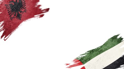 Flags of Albania and UAE on white background