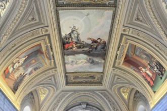Vatican Museums, Vatican, Rome, Italy, Artistic ceiling painting with biblical figures and scenes,