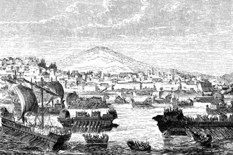 The Athenian fleet attacking Syracuse in Sicily, 415 BC, Peloponnesian War