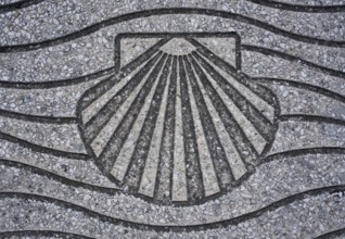 Floor sea shell sign in la Toja island of Pontevedra Galicia Spain