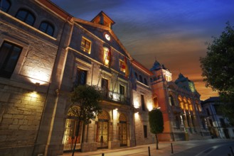Llanes village City town hall sunset in Asturias of Spain