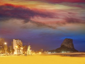 Arenal Bol beach in Calpe sunset also Calp in Alicante of spain at Costa Blanca Arenal-Bol