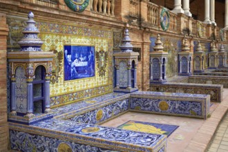 Seville Sevilla Plaza de Espana provincial bench Andalusia Spain square