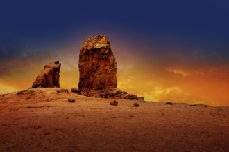 Gran canaria Roque Nublo Tejeda dramatic sunset sky in canary Islands
