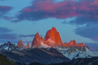 Amazing Patagonia in February. Sharp tops fantastically beautiful cliffs Fitz Roy crimson light