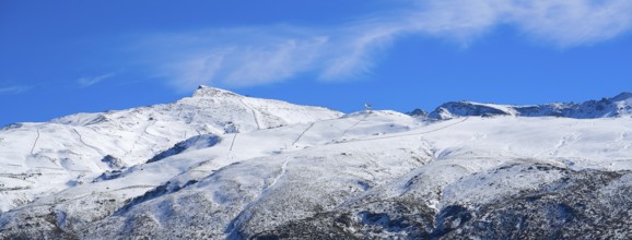 Sierra Nevada snow mountain ski resort in Granada of Spain