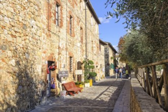 Tourists walk in Via I Maggio -Monteriggioni, Italy, Europe