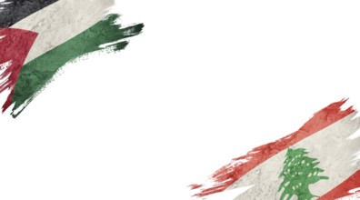 Flags of Palestine and Lebanon on white background