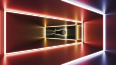 Colorful neon lights room wallpaper background. 3D illustration