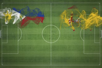 Philippines vs Spain Soccer Match, national colors, national flags, soccer field, football game,