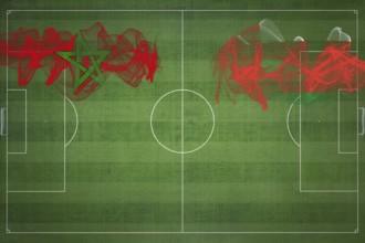 Morocco vs Oman Soccer Match, national colors, national flags, soccer field, football game,