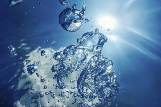Underwater Air Bubbles with Sunlight. Underwater Background Air Bubbles