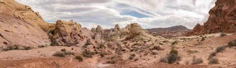 Scenic mountainous landscape in a vibrant red color, the Valley of Fire in Nevada, USA, North