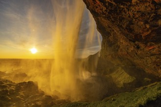 Behind Seljalandsfoss, south coast, Iceland, Europe