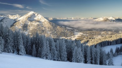 Winter hiking and skiing in the tannheimer valley with fresh snow. Near Oberjoch Pirschling