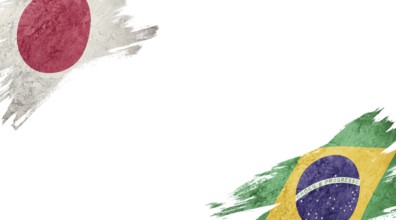 Flags of Japan and Brasil on White Background