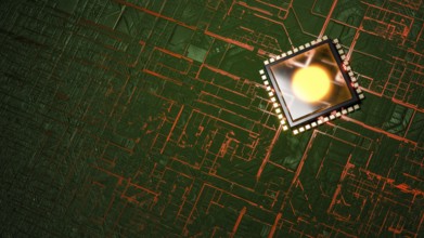 Modern cpu future glow dark background 3D illustration