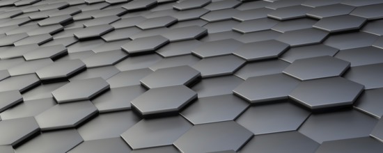 A reflective hexagon tiles background. 3D illustration