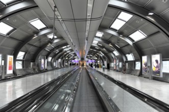 Frankfurt Airport, Frankfurt am Main, Hesse, Germany, Europe, Futuristic airport tunnel with