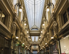 Brussels, Belgium, 12 18 2018: The decorated art and shopping mall called Passage du Nord in