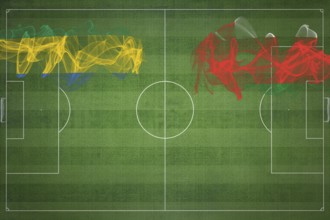 Gabon vs Oman Soccer Match, national colors, national flags, soccer field, football game,