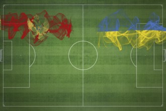 Montenegro vs Ukraine Soccer Match, national colors, national flags, soccer field, football game,