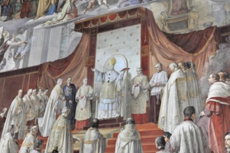 Vatican Museums, Vatican City, Vatican, Rome, Lazio, Italy, A pope holds a ceremony surrounded by