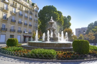Granada Batallas fountain in Puerta Real at Andalusia Spain Campillos square