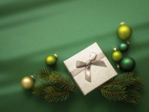 A Christmas decoration background green with gift box