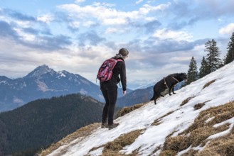 Hiking during early spring in the Bavarian alps near Tegernsee, Germany, Europe