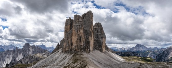 Scenic view of the famous 3 Zinnen mountains seen from the east side, the Dolomites Nature Park in