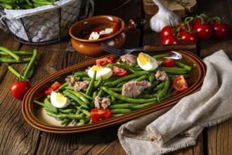 Rustic green bean salad with egg and tuna