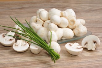 Fresh raw mushrooms with chives, Fresh raw mushrooms with chives