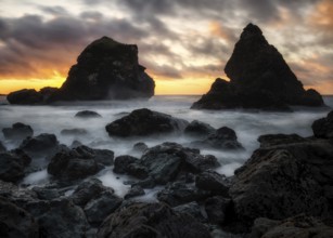 A dramatic sunset seascape at a northern California beach. USA