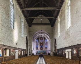 Belgium, 02 20 2019: Classic symmetrical interior design of the La Cambre Abbey, Europe