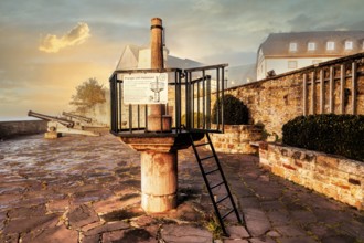 Waldeck Castle with pillory, Hesse, Germany, Europe