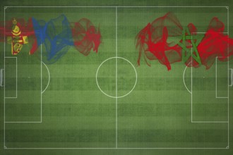 Mongolia vs Morocco Soccer Match, national colors, national flags, soccer field, football game,
