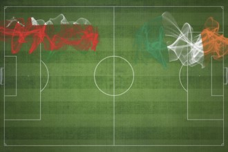 Oman vs Ireland Soccer Match, national colors, national flags, soccer field, football game,