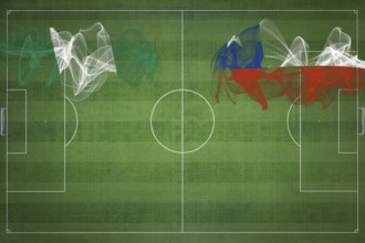 Nigeria vs Chile Soccer Match, national colors, national flags, soccer field, football game,