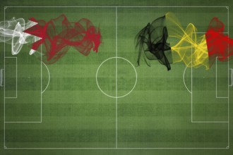 Bahrain vs Belgium Soccer Match, national colors, national flags, soccer field, football game,