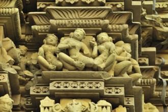 Intricately carved wall of javari temple Khajuraho madhya pradesh india
