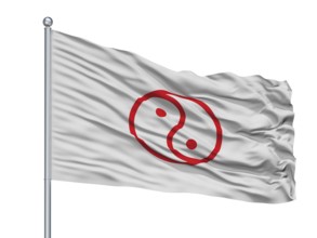 Isesaki City Flag On Flagpole, Country Japan, Gunma Prefecture, Isolated On White Background