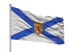 Nova Scotia City Flag On Flagpole, Country Canada, Isolated On White Background