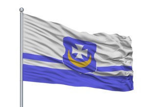 Vorsza City Flag On Flagpole, Country Belarus, Isolated On White Background