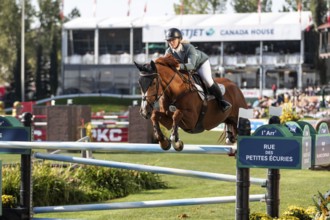 Jaydan Stettner of Canada and riding Ielinea JTL competes in the 1.45m Enbridge Cup at the Spruce