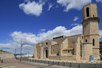Saint Laurent church above the harbour entrance to the Vieux Port, Marseille, Bouches du Rhone